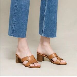 M. Gemi Lorenza Alta Size 37.5 Tan Leather Block Heel Slide Sandals Slip On